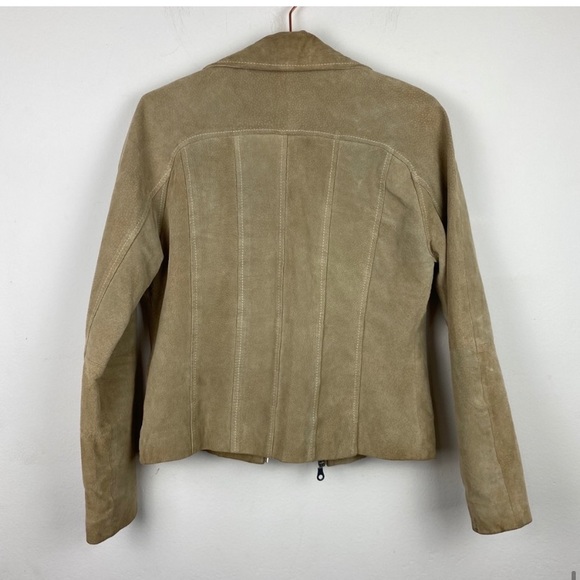 Wilson's Leather Tan Suede Boho Cottage Core Zip Pocket Cropped Moto Jacket S - Picture 6 of 8
